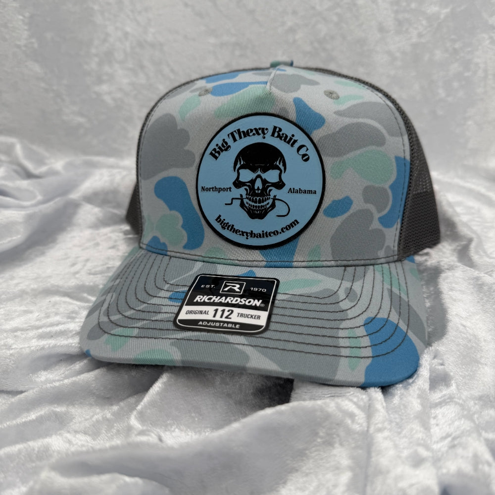 Big Thexy Bait Co. Blue Camo Skull Logo Cap